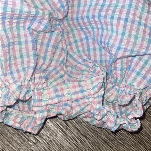 Pink and Blue Plaid Baby girls Romper gingham bubble romper size 3 to 6 months - Picture 5 of 6